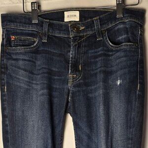 Women's Hudson Dark Wash Distressed Muse Crop Skinny Jeans W/5 in Cuff
